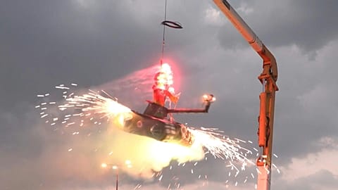 Set ablaze with fireworks in a public square, it draws cheers from Catholics who celebrate the return of the tradition known as the burning of Judas after COVID restrictions.