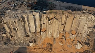 Rubble and debris near the silo that was destroyed by the massive explosion in Beirut's port.