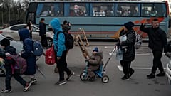 Evacuees from Mariupol at a refugee centre in Zaporizhzhia, Ukraine, Thursday, April 21, 2022. Russia is accused of forcibly deporting many Ukrainians to Russian territory.