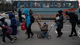 Evacuees from Mariupol at a refugee centre in Zaporizhzhia, Ukraine, Thursday, April 21, 2022. Russia is accused of forcibly deporting many Ukrainians to Russian territory.