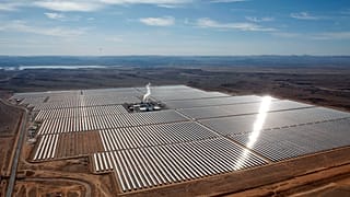 An aerial view of a solar power plant in Ouarzazate, central Morocco. Feb.4, 2016.