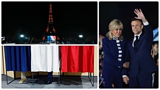 Emmanuel Macron és felesége, Brigitte a második elnökválasztási győzelem estéjén, 2022. április 24-én