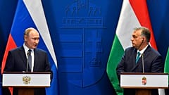 Vlagyimir Putyin 2019-es látogatásán egy sajtótájékoztatón 