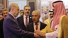 Turkish President Recep Tayyip Erdogan, left, and Saudi Arabia's Crown Prince Mohammed bin Salman speak after their meeting in Jiddah, Saudi Arabia, Friday, April 29, 2022.