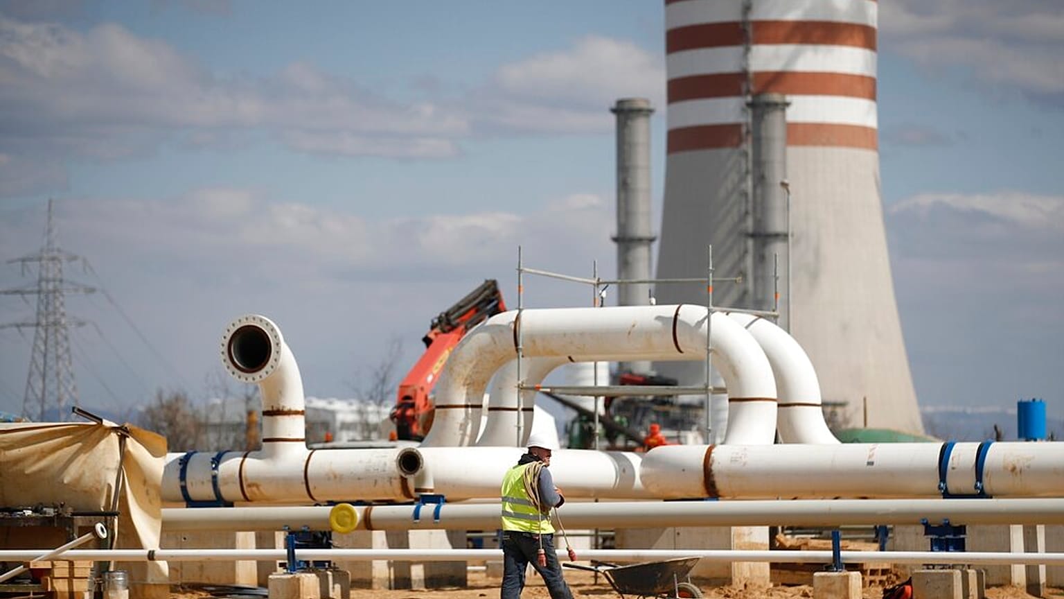 Bauarbeiter in Komotini, Nordgriechenland, wo eine neue Pipeline zwischen Bulgarien und Griechenland entsteht, 21.03.2022