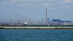 Smoke rises from the Metallurgical Combine Azovstal in Mariupol