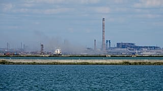 Smoke rises from the Metallurgical Combine Azovstal in Mariupol