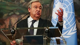 Le secrétaire général de l'ONU lors d'une conférence de presse à Moscou, en Russie, le mardi 26 avril 2022.