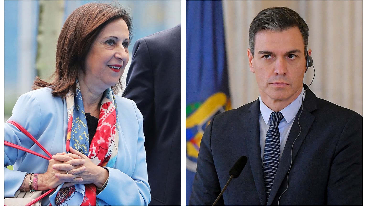 Pedro Sánchez, presidente del Gobierno de España y la Ministra de Defensa, Margarita Robles