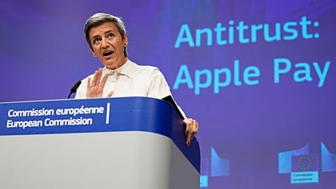 European Commissioner for Europe fit for the Digital Age Margrethe Vestager speaks during a media conference at EU headquarters in Brussels, Monday, May 2, 2022. 