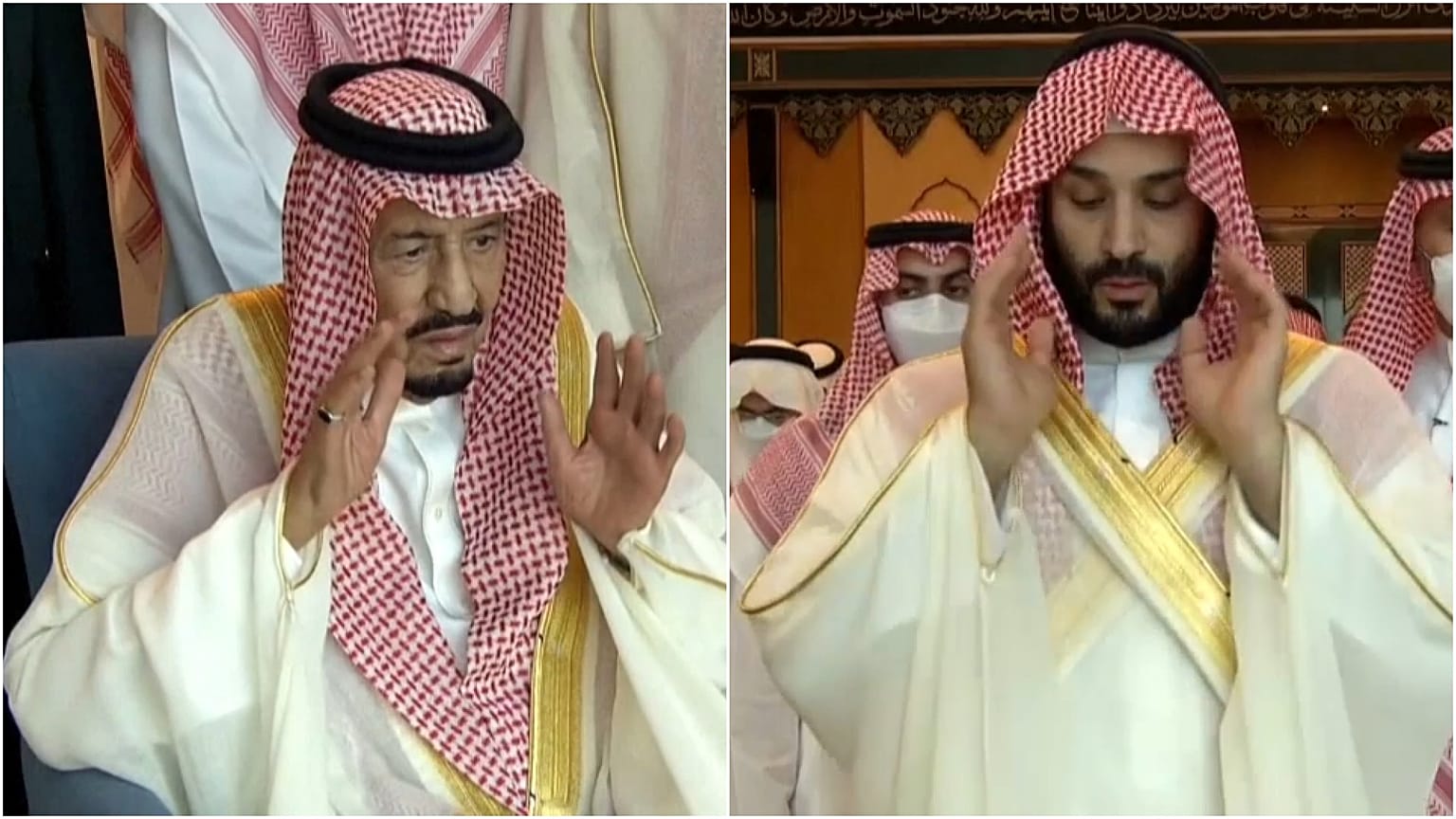 العاهل السعودي سلمان بن عبد العزيز وولي العهد محمد بن سلمان خلال صلاة أول أيام عيد الفطر في المملكة 