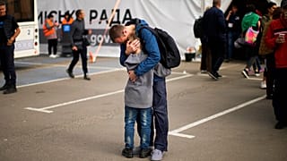 Des habitants de Marioupol évacués à Zaporijia (2 mai 2022)