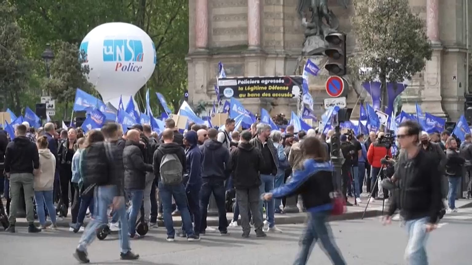 Manifestación de los sindicatos policiales en París (Francia).