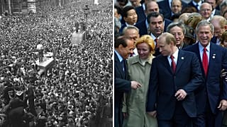 Celebration of Victory Day in London in 1945 and 60 years later in Moscow