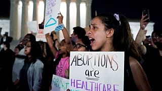 Protesters gathered outside the Supreme Court in Washington DC after news the court could back overturning abortion legislation broke