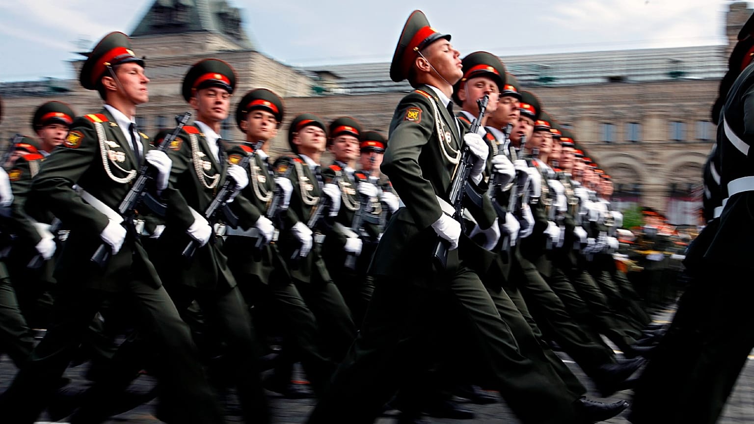 Russian troops march through Moscow's Red Square in the annual Victory Day parade, Friday, May 9, 2008.