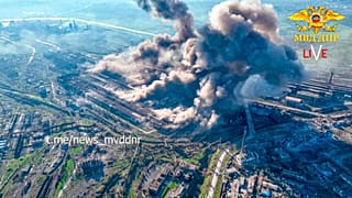 Smoke rises from the Metallurgical Combine Azovstal in Mariupol