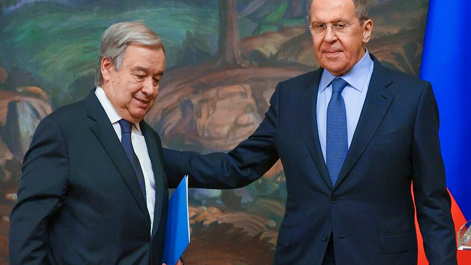 Szergej Lavrov orosz külügyminiszter fogadja az ENSZ főtitkárt, Antonmio Guterrest