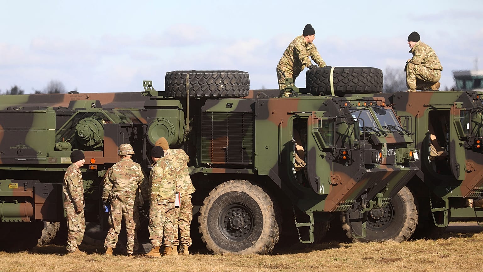 Soldiers pictured at a military airport in Mielec in southeastern Poland.