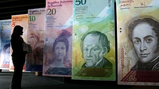 Exposición de billetes de bolívares fuertes en Caracas (Venezuela).
