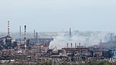 Smoke rises from the Metallurgical Combine Azovstal in Mariupol, in territory under the government of the Donetsk People's Republic, Mariupol, Ukraine, 5 May 2022