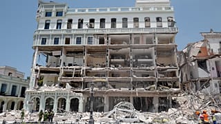 Saratoga Hotel after a powerful explosion in Havana, on May 6, 2022.