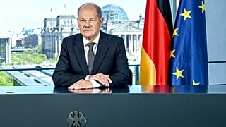Olaf Scholz lors d'une allocution télévisée sur la guerre en Ukraine, mai 2022