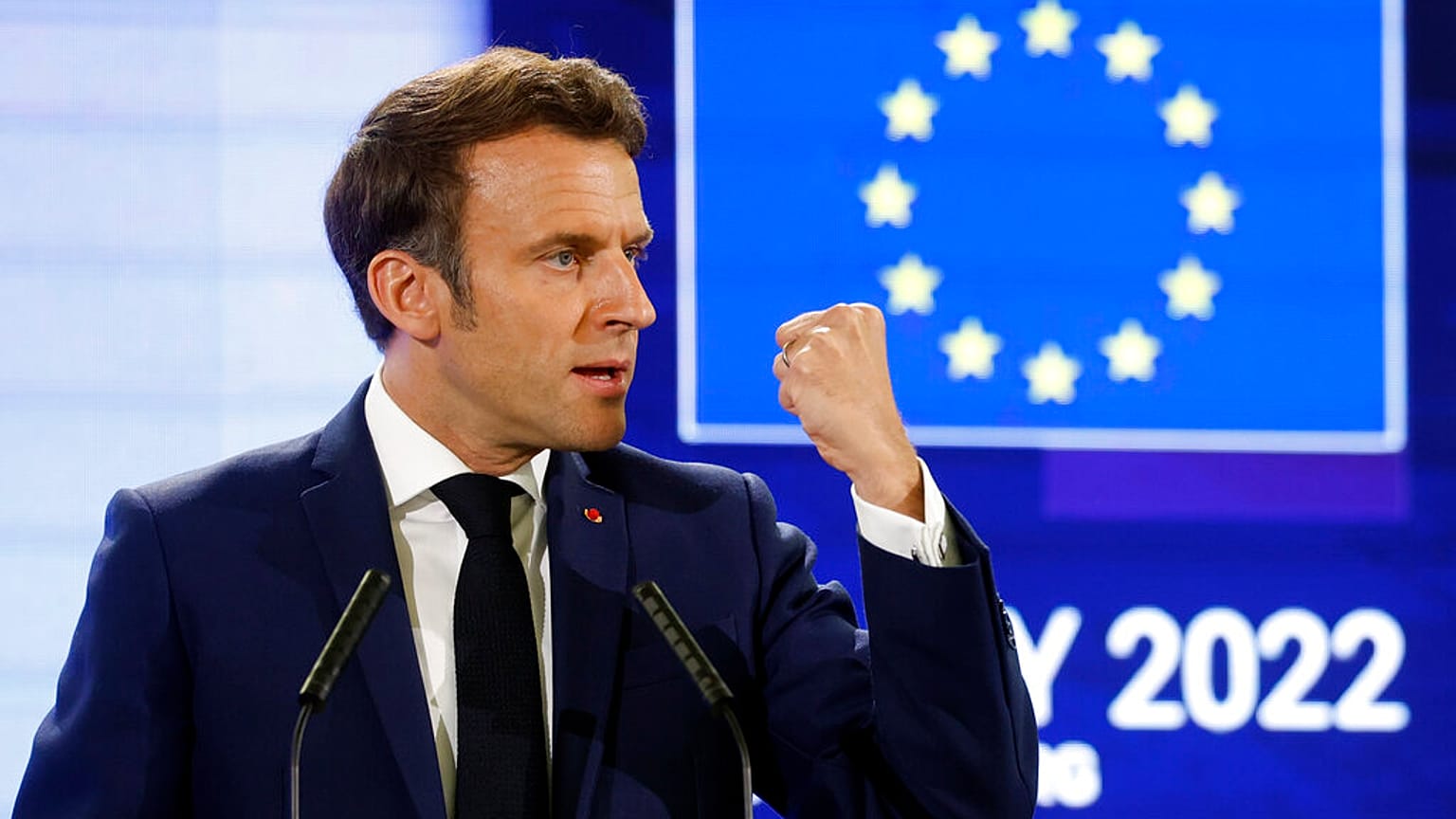 Президент Франции Эммануэль Макрон на Конференции о будущем Европы, 9 мая 2022 г.