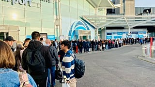 Queues this morning at Birmingham Airport, snaking out of the terminal