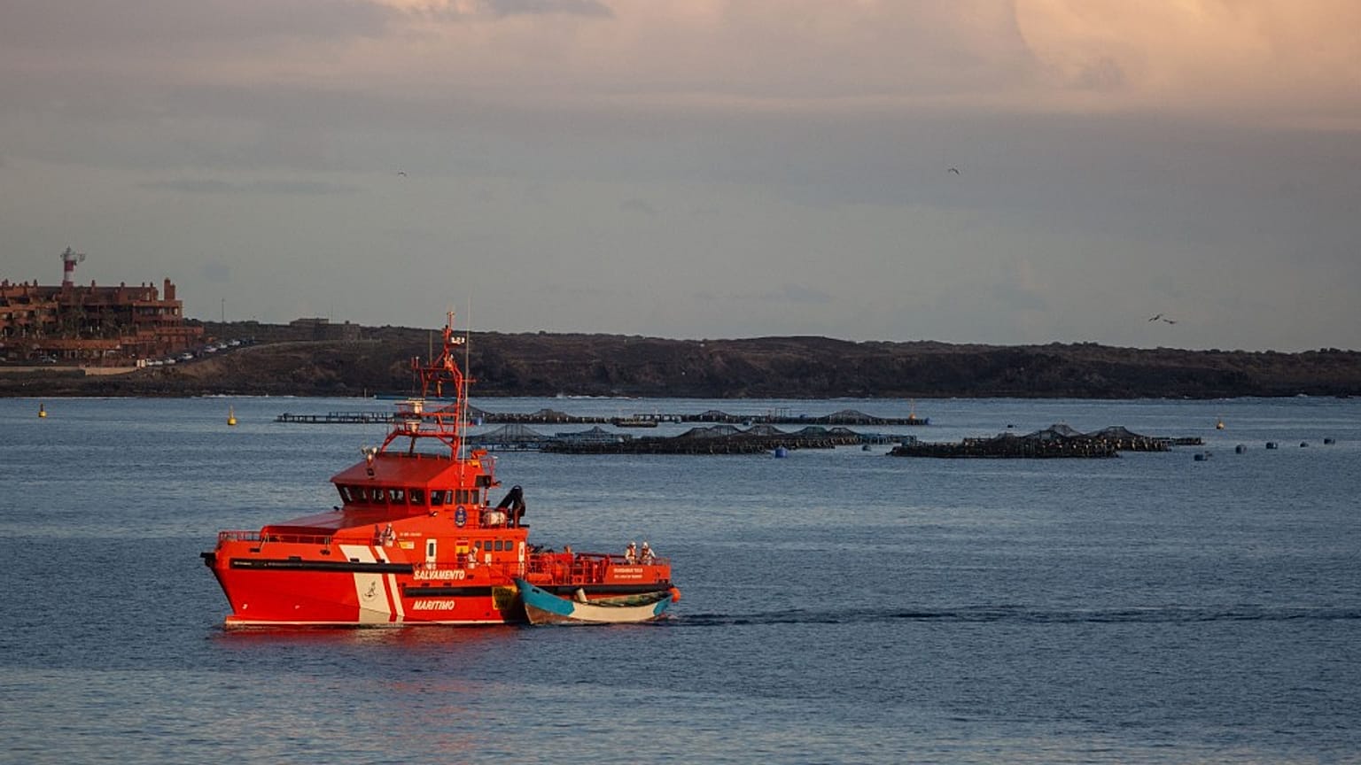 A Spanish maritime rescue vessel pictured near the port of Los Cristianos in Spain's Canary Islands.