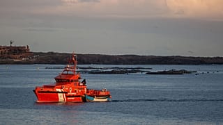 A Spanish maritime rescue vessel pictured near the port of Los Cristianos in Spain's Canary Islands.