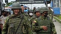Soldiers guard outside Bellavista prison where a deadly riot broke out overnight in Santo Domingo de los Tsachilas, Ecuador, Monday, May 9, 2022. 