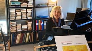 Monica Dominique at the piano during rehearsals for a concert in Stockholm, 20 March 2022