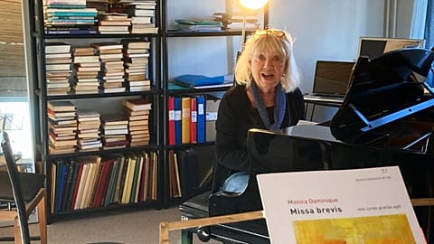 Monica Dominique at the piano during rehearsals for a concert in Stockholm, 20 March 2022