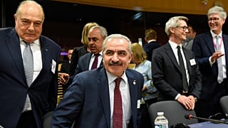 رئيس الوزراء الفلسطيني، محمد اشتية قبل انعقاد الاجتماع الربيعي السنوي للجنة الاتصال المخصصة لتنسيق المساعدات الدولية المقدمة إلى الشعب الفلسطيني، بروكسل،  30 نيسان/أبريل، 2019