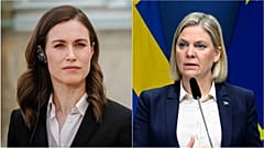 Finland PM Sanna Marin, left, with her Swedish counterpart, Magdalena Andersson, right.