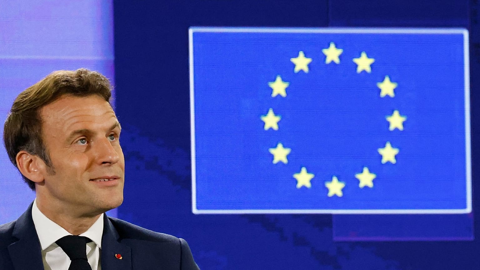 France's President Emmanuel Macron gestures he delivers a speech during the Conference on the Future of Europe and the release of its report with proposals for reform