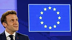 France's President Emmanuel Macron gestures he delivers a speech during the Conference on the Future of Europe and the release of its report with proposals for reform