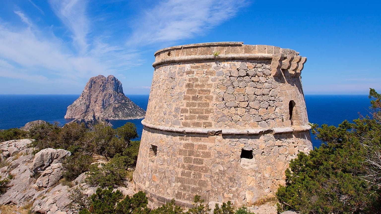 Ibiza's southwest coast, looking towards the mystical islet of Es Vedra
