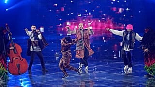 Kalush Orchestra from Ukraine singing Stefania performs during first semifinal night at the Eurovision Song Contest in Turin on 10 May 2022