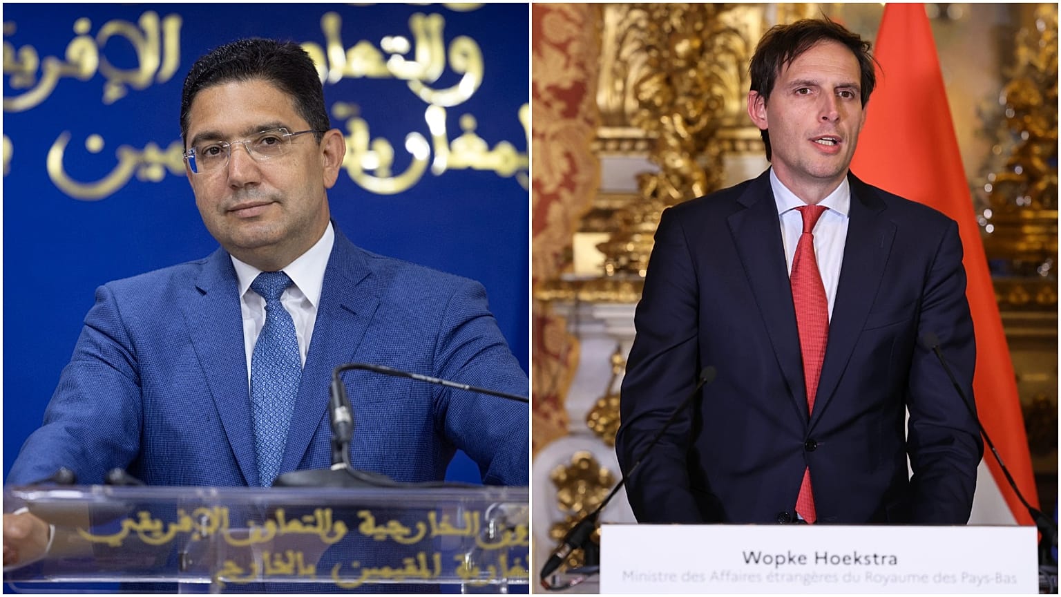 وزير الخارجية الهولندي فوبكه هويكسترا ونظيره المغربي ناصر بوريطة. 