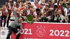 نادي أياكس يحتفل بالفوز باللقب الدوري الهولندي الممتاز لكرة القدم بعد مباراة ضد هيرنفين في ملعب يوهان كرويف أرينا في أمستردام بهولندا.