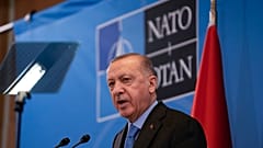 Le président turc lors d'une conférence de presse au siège de l'Otan à Bruxelles, le jeudi 24 mars 2022.