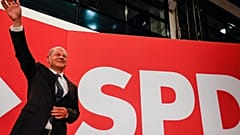 Olaf Scholz, le chef de file du SPD au QG du parti à Berlin, le 26 septembre 2021  