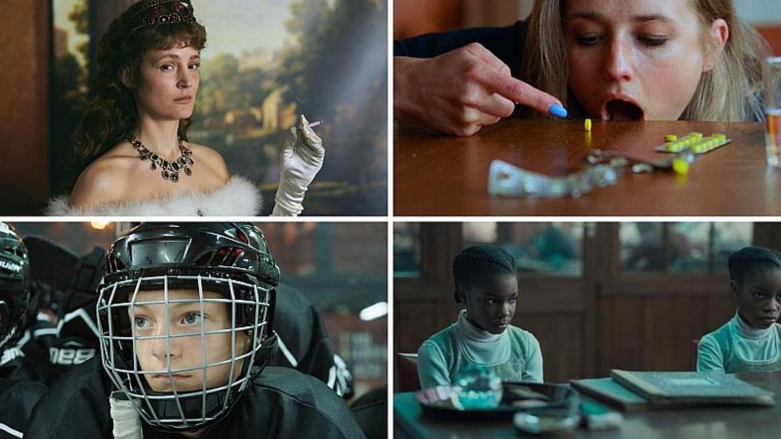 Stills from films Close, Corsage, Sick of Myself, The Silent Twins 