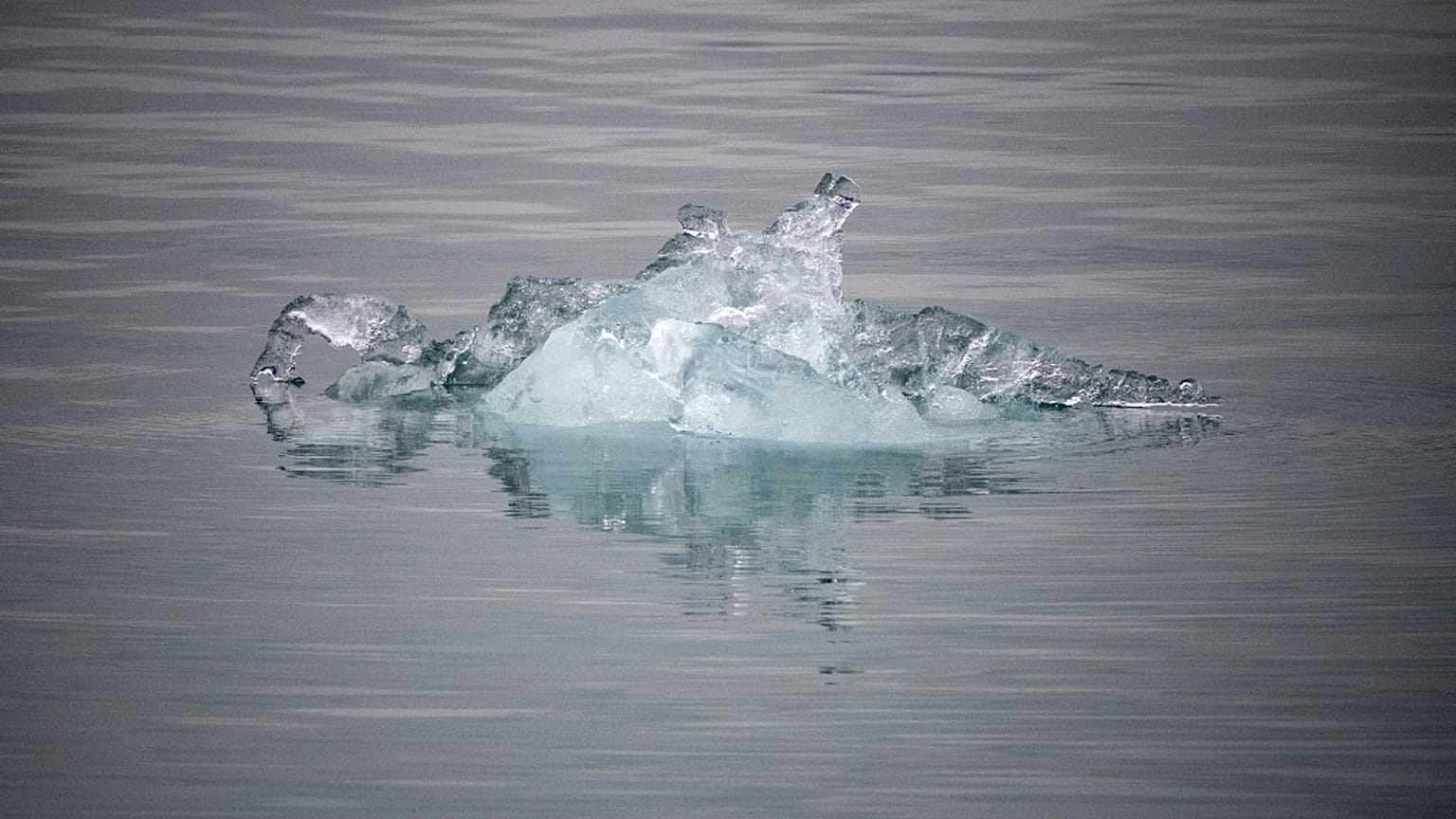 Bloco de gelo flutua depois de se separar do glaciar de Nordenskiold, no norte da Noruega