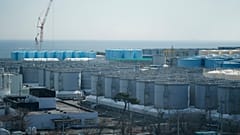 Tanks storing treated radioactive water after it was used to cool the melted fuel are seen at the Fukushima Daiichi nuclear power plant.