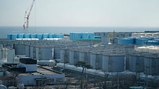 Tanks storing treated radioactive water after it was used to cool the melted fuel are seen at the Fukushima Daiichi nuclear power plant.