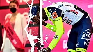Girmay was taken to a local hospital after injuring himself on the podium.