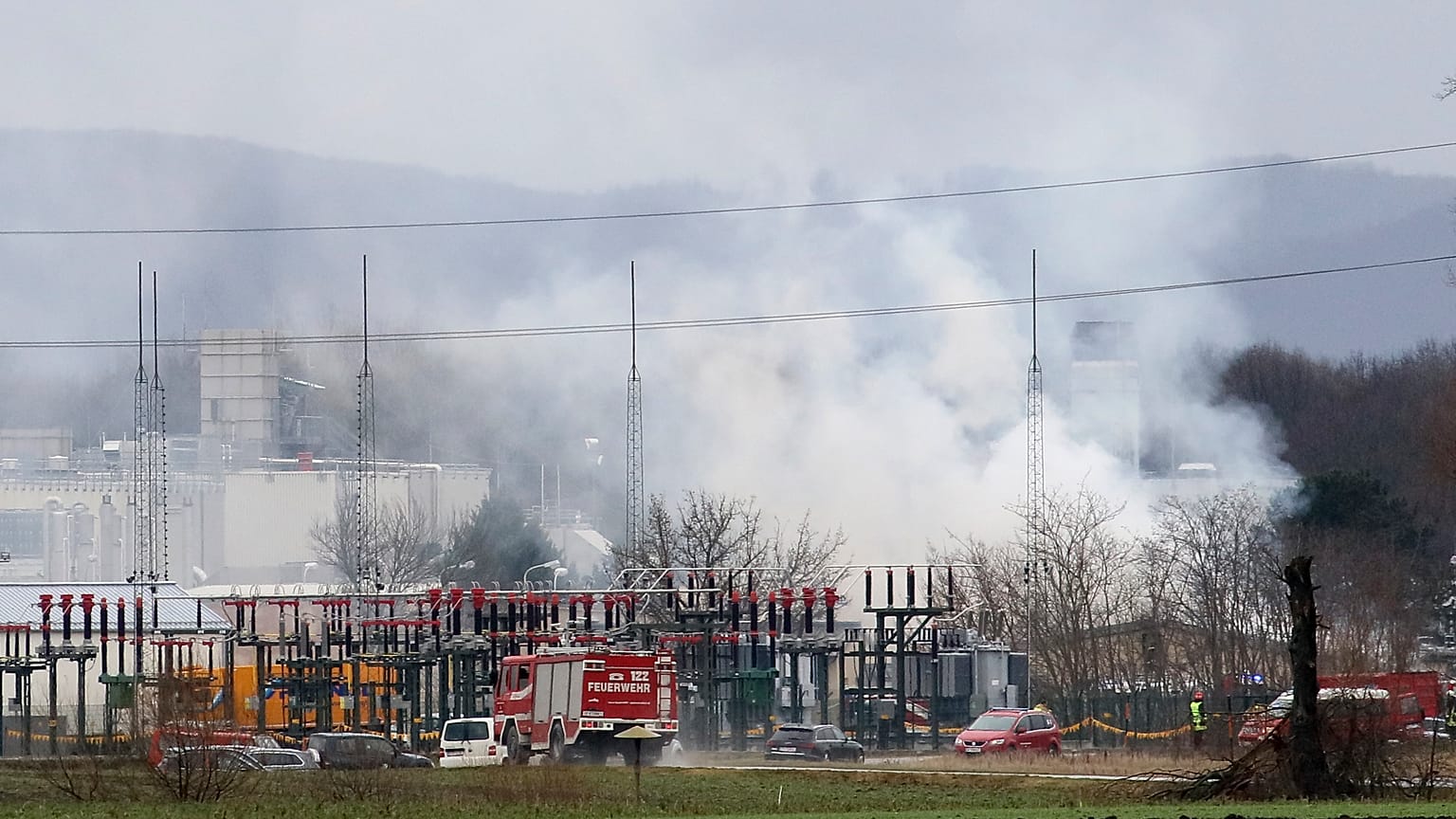 Steam rises after an explosion occurred in a gas station near Baumgarten an der March.